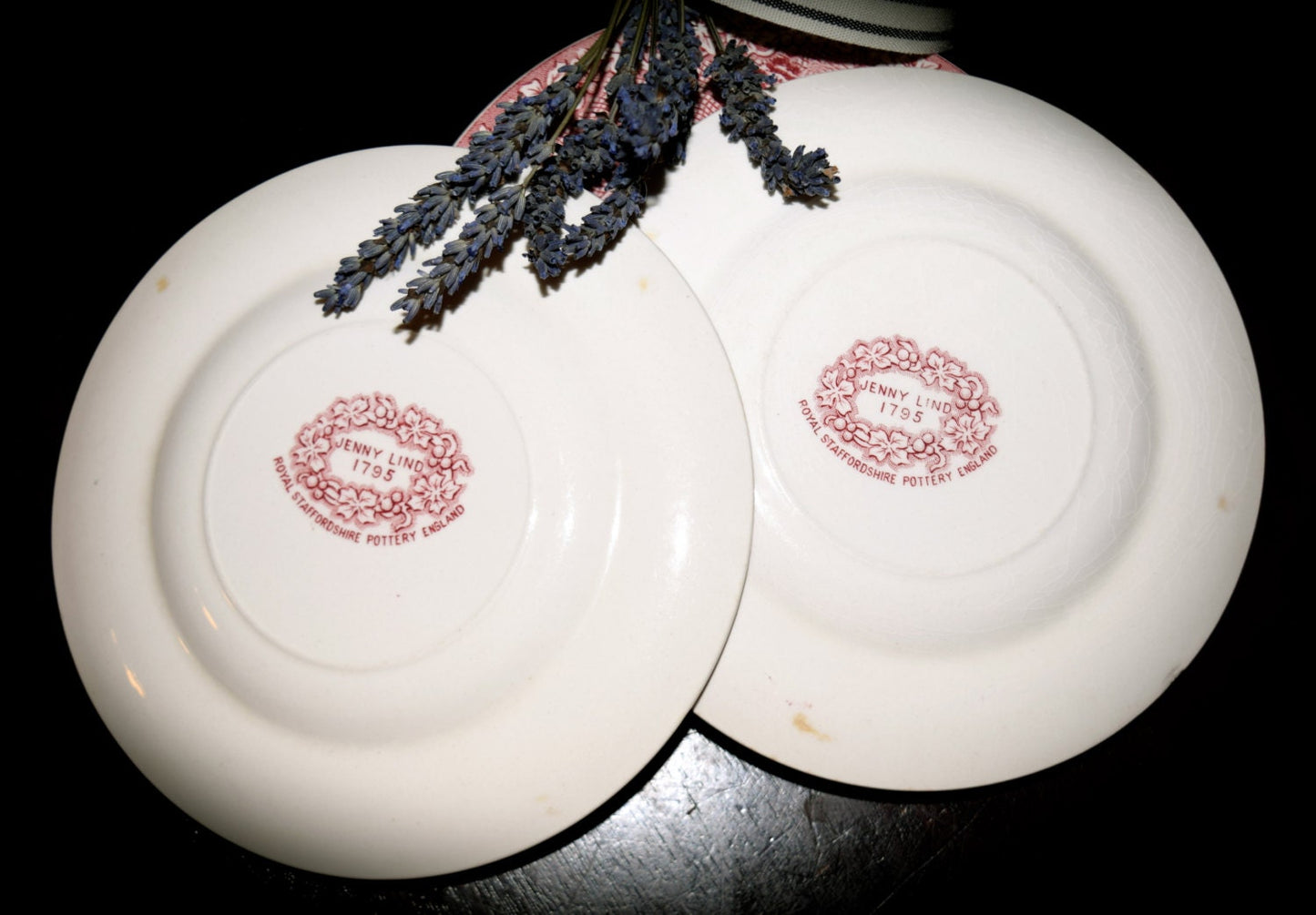 Set of 5 Jenny Lind Royal Staffordshire of England Vintage Butter / Tea Plates Red TransferWare