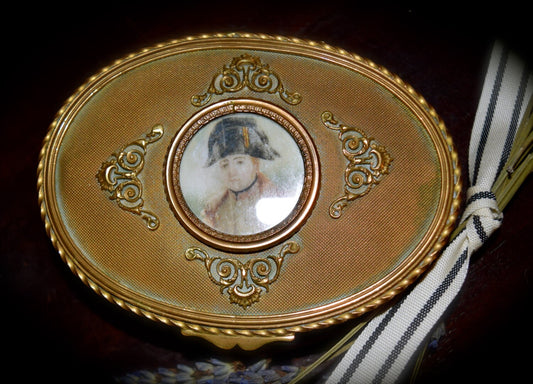 Antique French Gilt Metal Jewelry Box Portrait Napoleon   Sku: J055