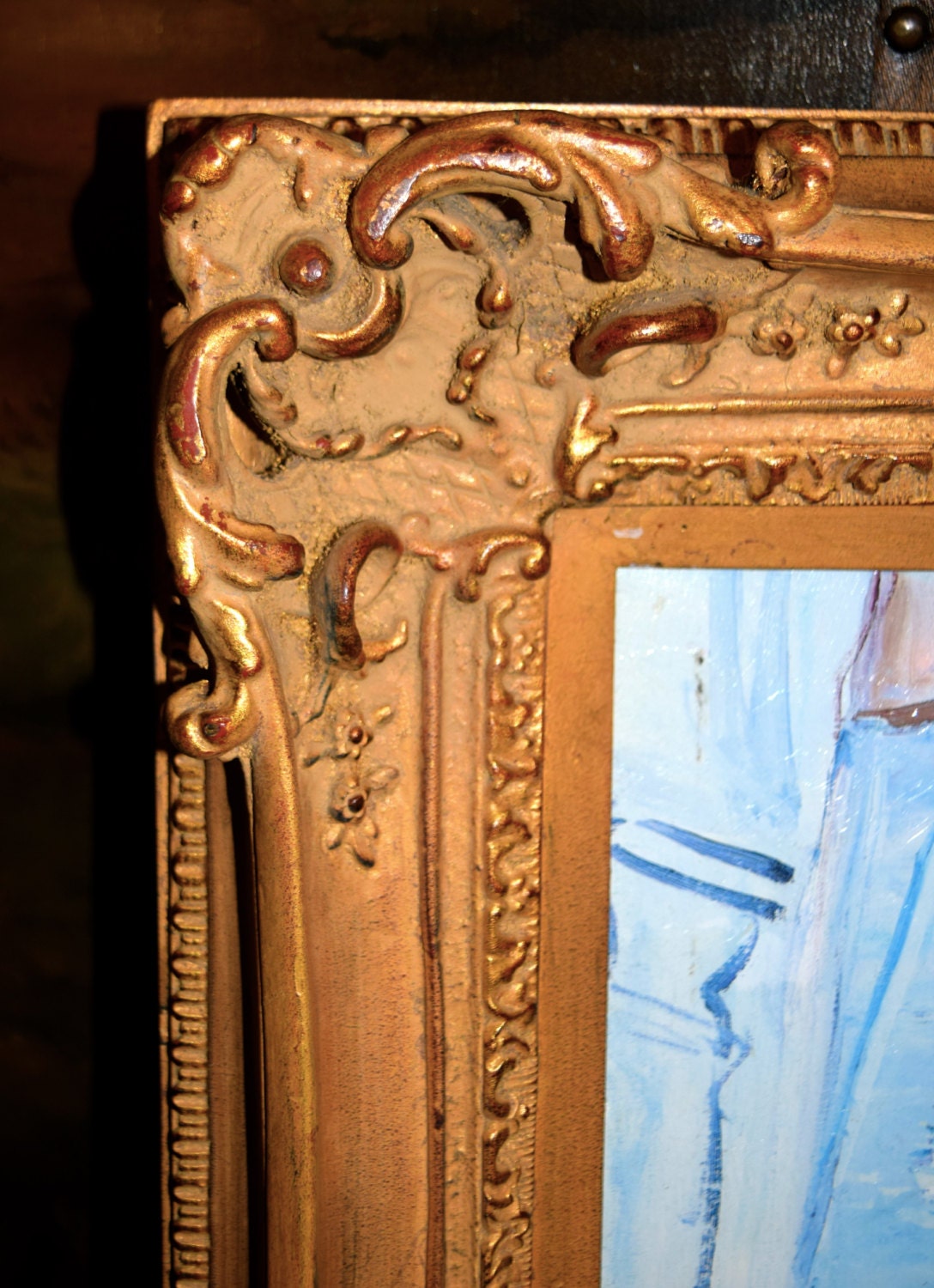 A Beautiful Oil Painting with a Gold Ornate Wood Frame   Sku: C155