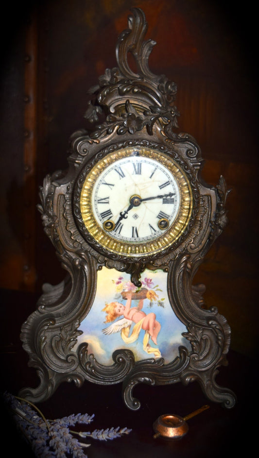 Ansonia Bronzed Ormolu and Porcelain Clock c.1800's  Sku:  C156