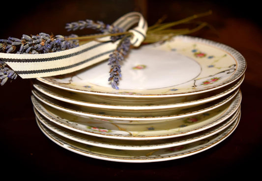 Set of 6 Fine Bone China Butter Plates Gold Leaf W/ Flowers  Sku: K172