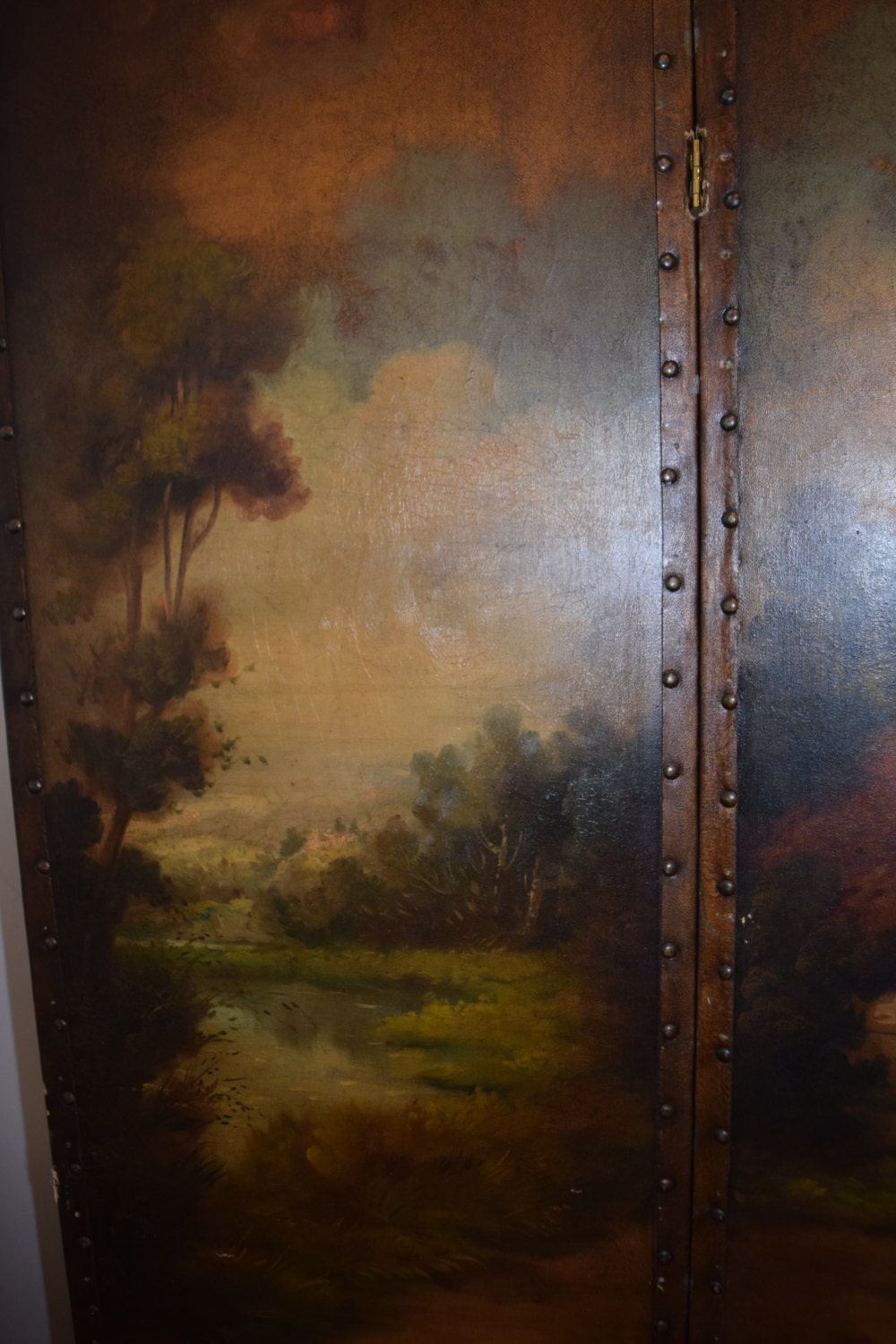 Hand Painted English 3 Panel Floor Screen c.1800's    Sku: C234