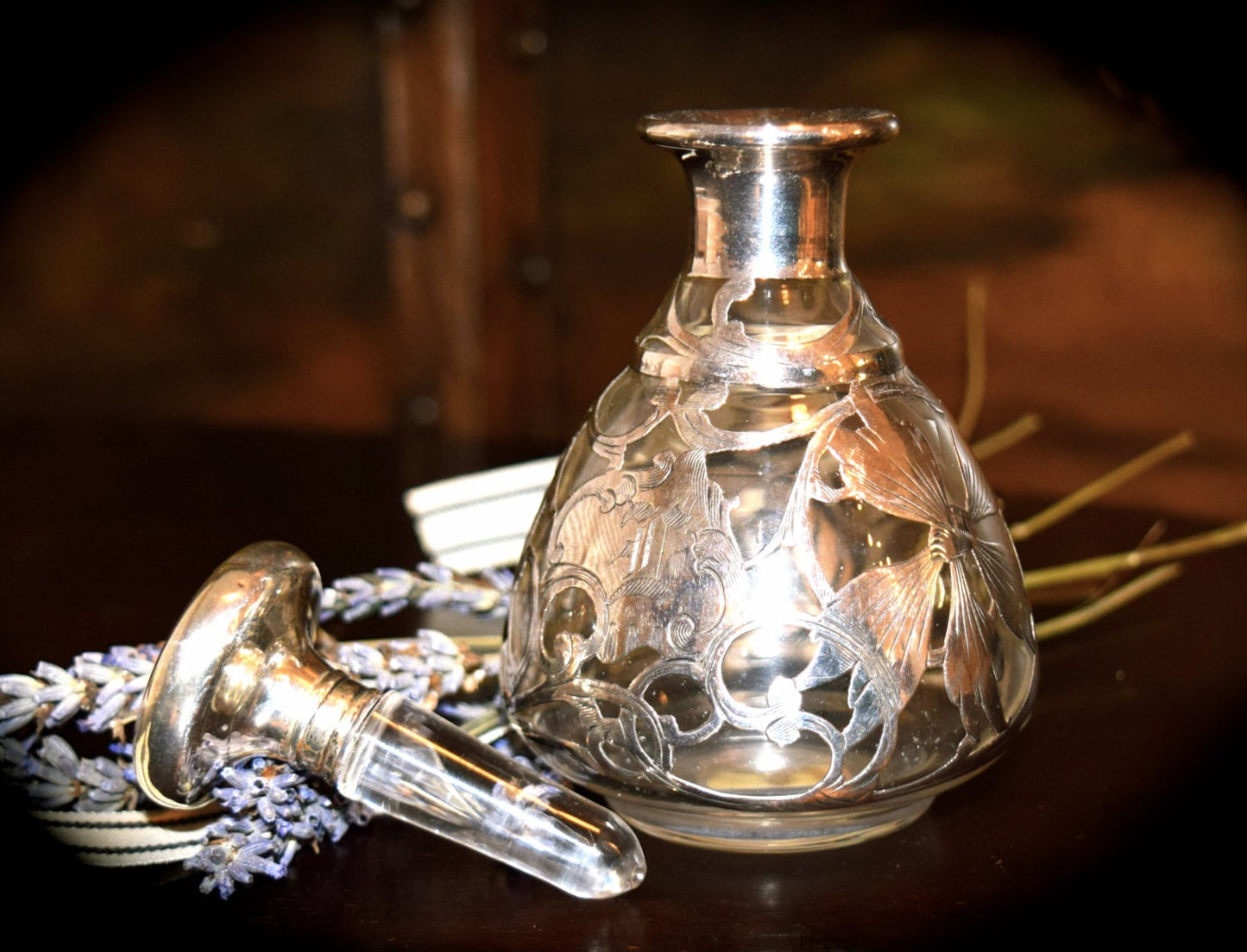 Antique English Crystal and Sterling Silver Perfume Bottle  c.1800's    Sku: C243