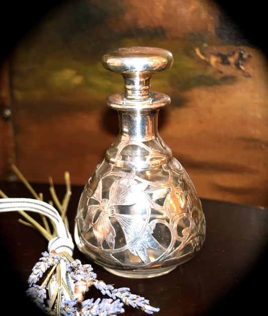 Antique English Crystal and Sterling Silver Perfume Bottle  c.1800's    Sku: C243