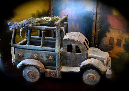 Primitive European  Patinated Metal and Wood Model Toy Truck / 1920's       Sku: C256